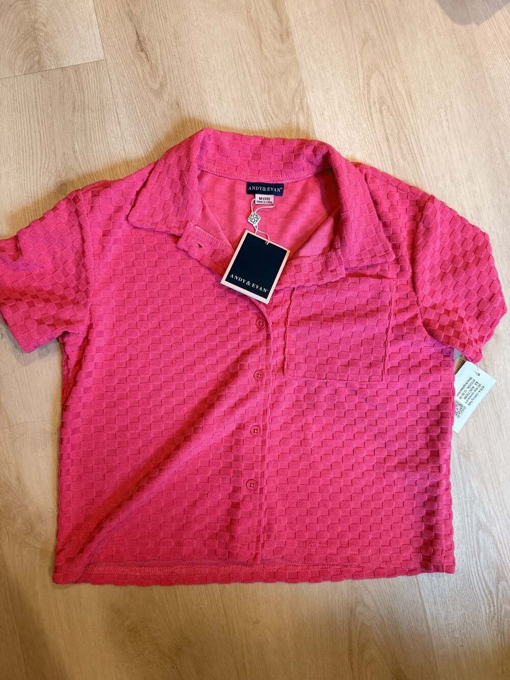 Andy & Evan Terry Button Up Set in Hot Pink Girls M